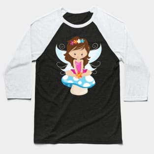 Cute Fairy, Magic Fairy, Brown Hair, Mushroom Baseball T-Shirt